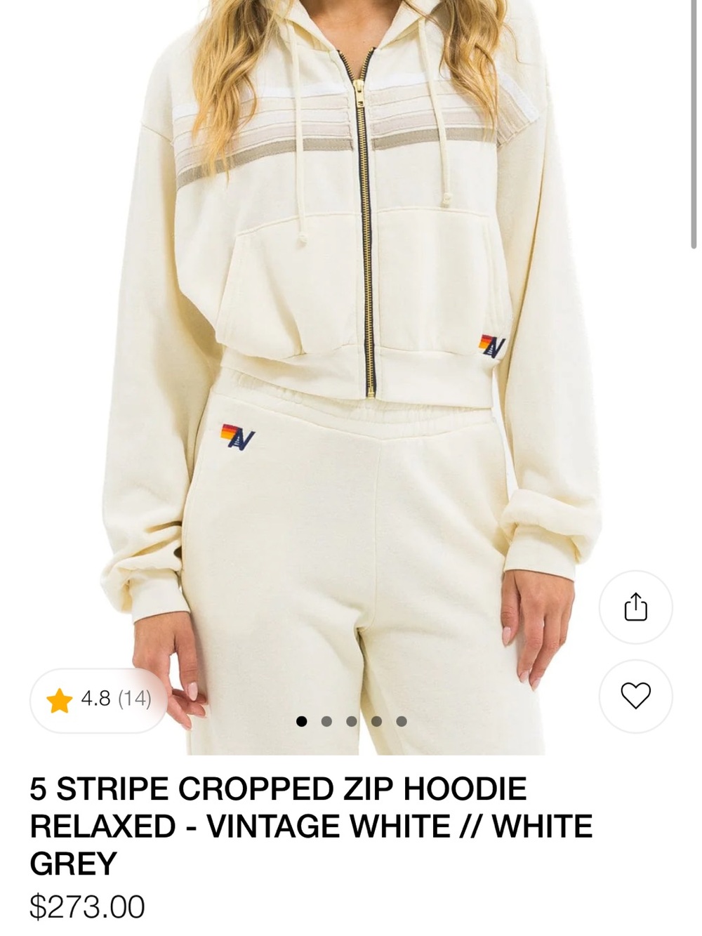 Aviator Nation 5-Stripe Cropped Zip Hoodie